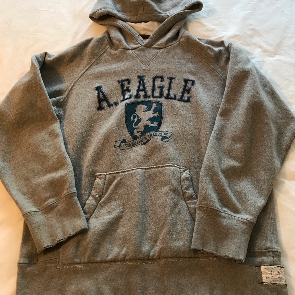American Eagle Outfitters mens size Large distressed hoodie, gray.